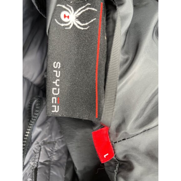 Spyder Mens Gray Hooded Puffer Jacket With Zip Pockets & Logo - Picture 7 of 11